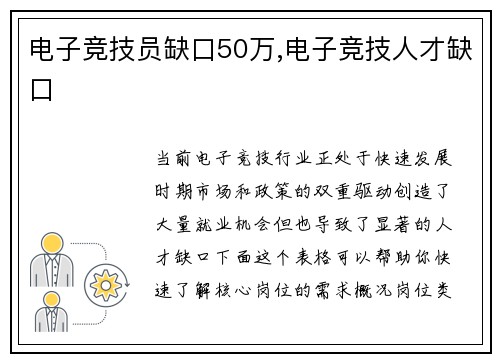 电子竞技员缺口50万,电子竞技人才缺口